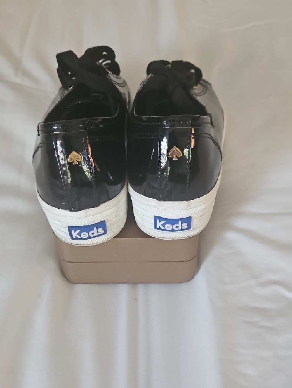 kate spade Black Patent Platform Sneakers with Pink Heart & Lip Charms - Picture 3 of 9